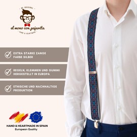 El mono con pajarita Handmade Suspenders for Men. Men's Braces with 3 Extra Strong Clips. Original, Stylish and Durable Elastic Braces for Men., Calaveras Azul-rojo