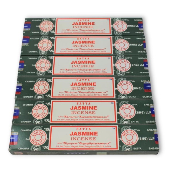 6 Packs Original Satya Jasmine Incense Sticks Hand Rolled Fine