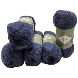 5 x 100 g Ilkadim Export Alpaca Royal Knitting Wool, 500 g Knitting Yarn Plain with 15% Alpaca Wool (Denim Blue 203)