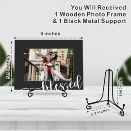 Wooden Picture Frame - Black & White, Blessed - 1 Wood Photo Frame With A Metal Stand - Tabletop Display, Gift For Friends, College, Family, Home & Office Decoration & Supplies (horizontal))-A05