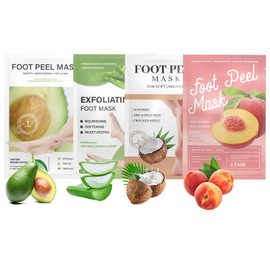 FantasyDay Foot Peel Mask,4 Pack Foot Peeling Mask for Soft Baby Feet - Hard Skin Remover Foot Mask, Removes Calluses and Hard Skin, Foot Care For Men and Women (Aloe Vera+Peach+Avocado+Coconut)