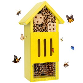 Bee House Bug Hotel & Butterfly House, Handcrafted Wooden Ladybug House, Natural Insect Habitat for Garden, Patio, or Yard, Durable Pine Wood, Attracts Pollinators, 10.4 x 5.5 x 3.2 Inches