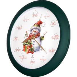 JUSTIME 14-Inch Home Wall Clock, Christmas Music Snowman Pattern Wall Clock, Decorative Timepiece for Home Décor (TCXM-SNW-GN)