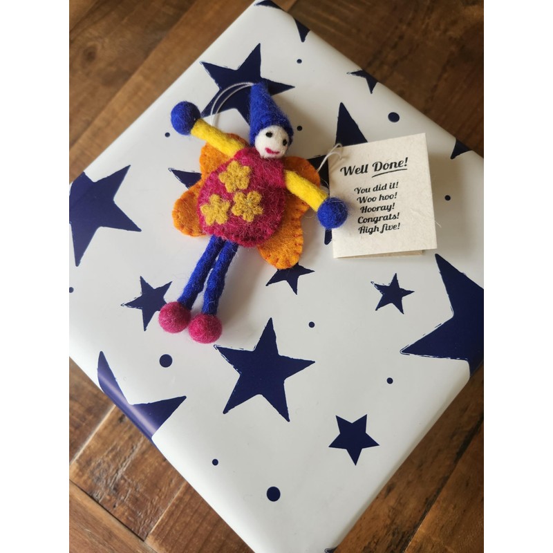 Siesta 'Well Done' Colourful Felt Fairy/Pixie with Message Gift Tag