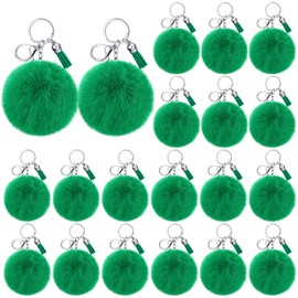 Nosiny 20 Pcs Cheer Faux Pom Pom Keychain Gifts Bulk with Tassel Cheerleading Keyring Charm Gift Cheer Team Sport Accessory(Green)