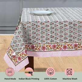 CPC Tablecloth 100% Cotton 60x60 Inch Indian Block Print Square Table Cover, Table Cloth for Weddings, Spring/Summer, Barbeque - Labra Gray