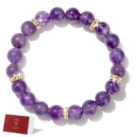 Xiimuaaoo Amethyst Crystal Bracelet for Women Healing Crystal Bracelet Purple Stretch Beaded Bracelets 10mm Round Gemstone Yoga Calming Stress Relief Crystal Gifts for Women