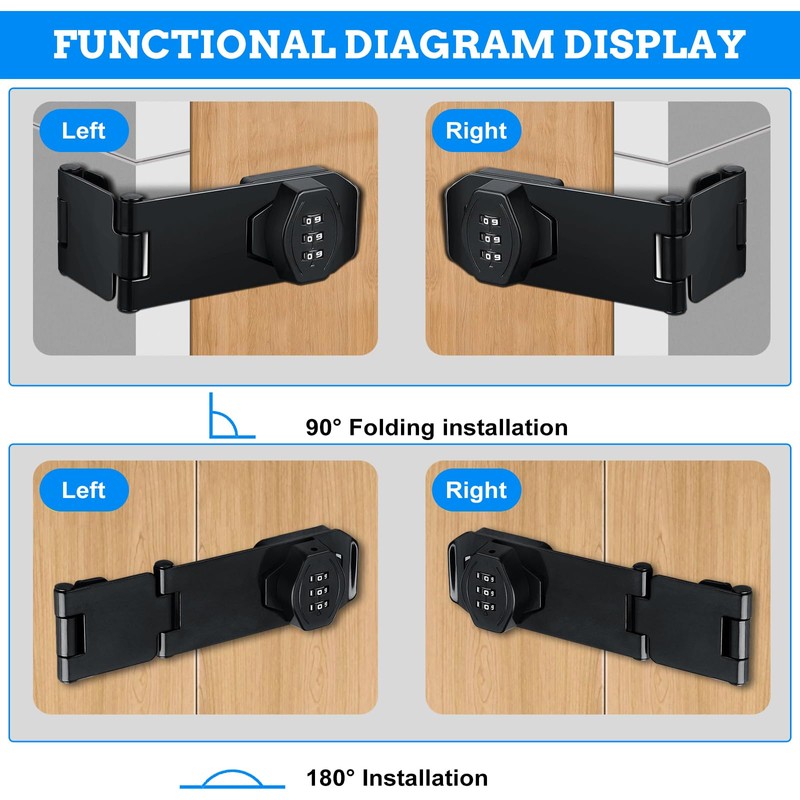 Combination Lock for Cabinet Cupboard, 3-Digit Keyless Hasp Latch Locks