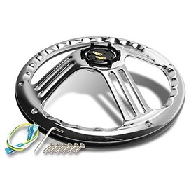 EPARTS Universal 350mm Black PVC Leather 6 Hole Chrome Vintage Style 3 Spoke Classic Auto Steering Wheel