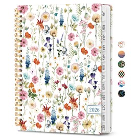 2026 Planner, Weekly and Monthly Calendar Planner for Women, Jan 2026 - Dec 2026, Hardcover Planning Agenda book with Tabs, Spiral Bound, Inner Pocket, Perfect for School Office Supplies, 8.5" x 11" - Wildflowers