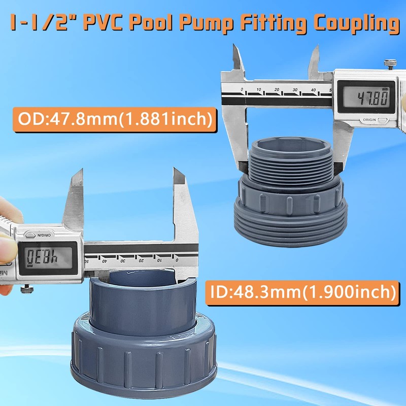 Boltigen 1-1/2 PVC Pool Pump Fitting Coupling, 1.5" NPT Male