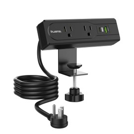 PLUGTUL Desk Clamp Power Strip, 6FT Desk Outlet Station with 3 Outlet, PD 20W Fast Charging, Flat Plug, 16 Gauge, Black Desk Power Strip with USB C, Fit 1.72" Tabletop Edge