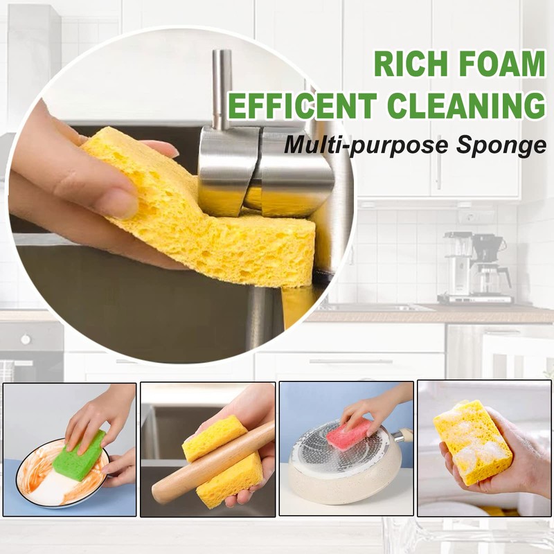 Temede Cellulose Sponges,Heavy Duty Scrub Sponges,Non-Scratch Kitchen Sponges for Dish,Colorful