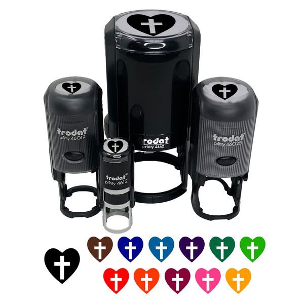 Cross in Heart Christian Self-Inking Rubber Stamp for Stamping Ink
