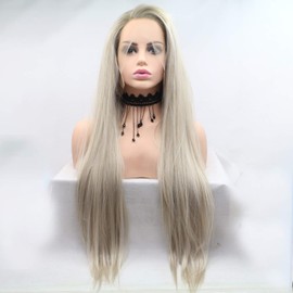 Karissa Hair Ombre Blonde Glueless Lace Front Wigs for Women Side Part Long Natural Straight Heat Resistant Silky Soft Synthetic Hair Replacement Wig Half Hand Tied 24inches