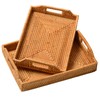 I-lan 2 Pack Rattan Rectangle Serving Basket Tray with Handle-