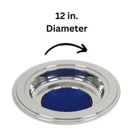 Needzo Stainless Steel Offering Plate with Felt Pad, Catholic Church Supplies, 12 Inch Diameter (Blue)