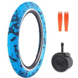 WEEROCK 20 Inch Bike Tire Kid Bike Tire 1 Pack 20 x 2.1 Folding Bead Replacement Tyre with 20 Inch Inner Tube for 20 Inch Bicycles, Child Bicycle, MTB, Mountain Bike, BMX, Camouflage Blue Black