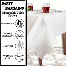 PARTY BARGAINS 54" X 108" Paper & Plastic Table Covers, White, 10 Pack