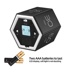 Pomodoro Timer, Hexagonal LED Display Flip Timing Multifunctional Studying Timer, ABS Housing Adjustable Sound Mute Flip Timer for Kitchen (Black)
