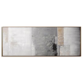 Modern Abstract Canvas Wall Art, Gray and Beige, 48 x 16 inches, Framed Stretched Canvas Print