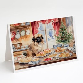 Caroline's Treasures DAC3863GCA7P Pekingese Christmas Cookies Greeting Cards Pack of 8 Blank Cards with Envelopes Whimsical A7 Size 5x7 Blank Note Cards