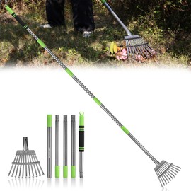 WORKPRO Heavy Duty Leaf Rakes 35-72" Adjustable Handle Metal Garden Rake 11 Tine