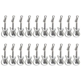 PPhtony Vintage Guitar Charms Music Theme Instrument Pendant for Bracelet Earring Necklace Keychain Jewelry Making Cards Scrapbook Gift Christmas Ornaments DIY Craft, 20PCS (Antique Silver)
