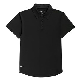 BYLT Performance Drop-Cut Polo Men's Shirt - Classic Fit, Collared Shirt for Men - Active & Casual Comfort Wear - Lightweight Polyester & Spandex, Black, X-Large