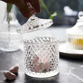 Anwat Glass Jars Food Storage Organizer Container Candy Storage Box Clear Surge Dish Vanity Canister Jar Glass with Lid Clear Jewelry Storage Jar, transparent