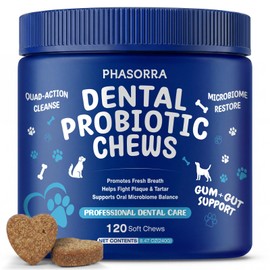PHASORRA Dog Dental Probiotic Soft Powder Chews, 120 Count, Kelp & Enzymes