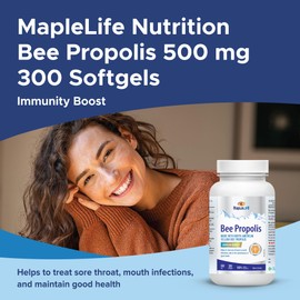 MapleLife Bee Propolis Softgels 500mg Essential Immunity Booster for Sore Throat - 300 Softgels | 300 days Supply