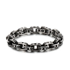 Klapgo Men's Stainless Steel Skull Link Bracelet Punk Biker Gothic Skeleton Chain Hand Jewelry for Men and Women Polished Gift for Him