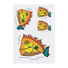 4 x 'Funny Fish' Temporary Tattoos - Water Resistant, Skin-Safe, Non-Toxic Transfers, Mixed Sizes (TO00084962)