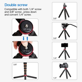 Koolehaoda Desktop Mini Tripod,Portable tripod for 1/4 or 3/8 Monopods, SLR Camera,maximum height：33cm/13inch,CNC manufacturing process,(MT-02)