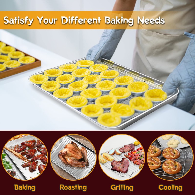 P&P CHEF Stainless Steel Baking Sheet Set with Rack, 17.5