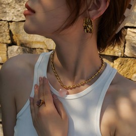 WARIDAR 18K Gold Plated Pink Crystal Heart Pendant Necklace | Elegant Hypoallergenic Stout Beaded Chain Necklace | Vibrant Love Pendant Necklace for Women