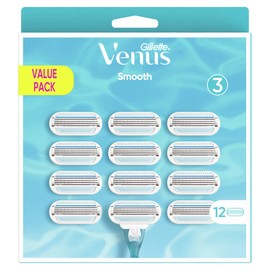 Gillette Venus Smooth Rasierklingen Damen, 12 Ersatzklingen für Damenrasierer mit 3-fach Klinge