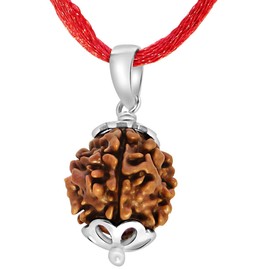 Arihant Gems & Jewels Four Faced Rudraksha | 4 Mukhi Nepali Rudraksha Silver 925 Pendant | Rudraksha Beads (Elaeocarpus ganitrus) 100% Original & Certified
