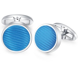 HONEY BEAR Nylon Fabric Stripe Line Pattern Cufflinks for Mens Shirt,for Business Wedding Gift (Light Blue)