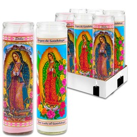 Our Lady of Guadalupe Devotional Candle 6 Pack - 6 Lady of Guadalupe Glass Prayer Candles for Vigils, Prayers, Blessing, Religious Ceremonies | Unscented Religious Candles