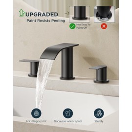 FORIOUS Black Square Bathroom Faucets 3 Hole, Waterfall Bathroom Sink Faucet with Metal Pop-up Drain and Supply Lines, Two Handles for Vanity, RV, Farmhouse