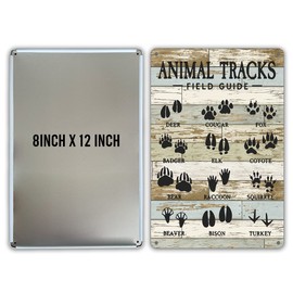 Funny Animal Tracks Field Guide Metal Tin Sign Wall Decor Rustic Retro Educational Poster Nursery Sign for Home Office Nursery Bedroom Decor Gifts