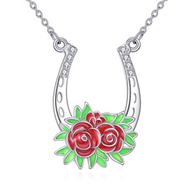 YONFQE Stirrup Necklace 925 Sterling Silver Horseshoe Pendant Flower Jewelry Gift for Women, normal, Sterling Silver, No Gemstone
