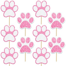 Dog Paw Print Centerpiece Sticks Glitter Paw Party Decorations 12PCS Double Sides Pink Puppy Birthday Table Topper Centerpieces for Kids Pet Dog Theme Baby Shower Supplies