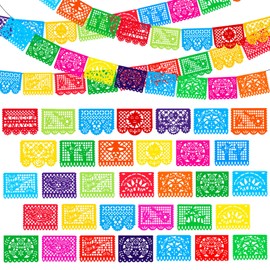12 Pcs Mexican Party Banner Large Papel Picado Banner Plastic Multiple Pattern Fiesta Banner Mexican Party Decorations Day of the Dead Decorations Dia De Los Muertos Decor for Fiesta Theme Birthday