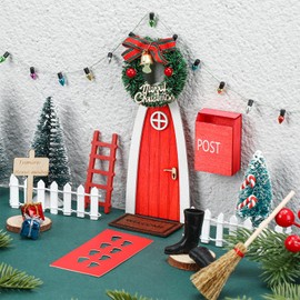 20 Pcs Christmas Elf Fairy Doors Decor Arched Door Fairy Doors Tooth Tiny Xmas Decor Wooden Tiny Miniature for Child(Red, Red)