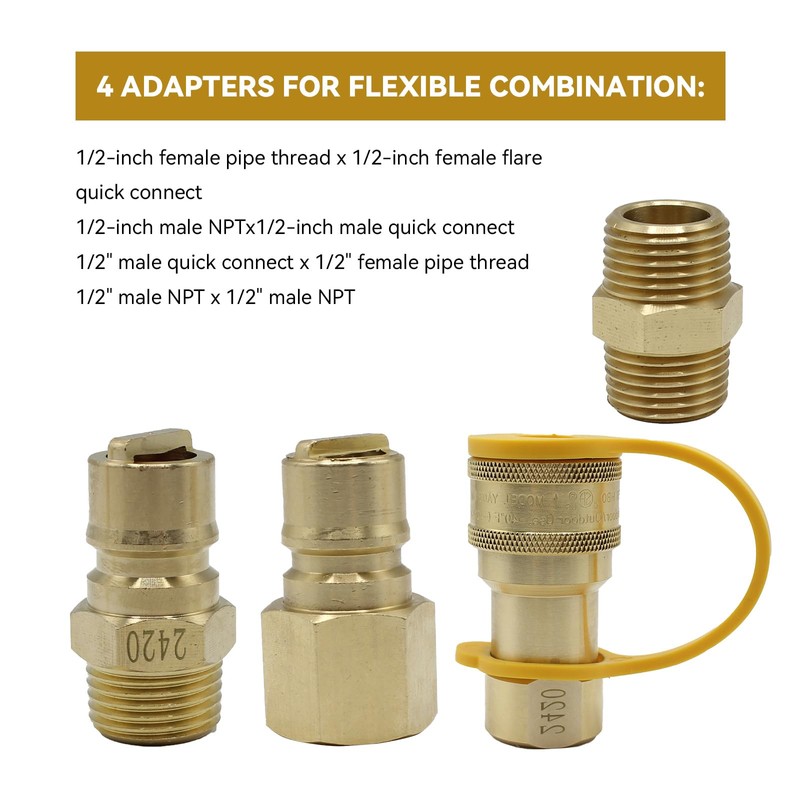 1/2" QDD LP Natural Gas Quick Connect Fittings Kit, Natural
