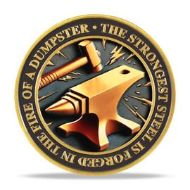 deDecoml Dumpster Fire Challenge Coin - The Strong Steel is Forged in The Fire of Chaos A Symbol of Resilience and Humor