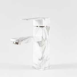 Marble White Single Handle Bathroom Sink Faucet Suitable for 1 Holes, Stainless Steel Vanity Faucet for Bathroom Sink with Water Supply Hoses 9/16